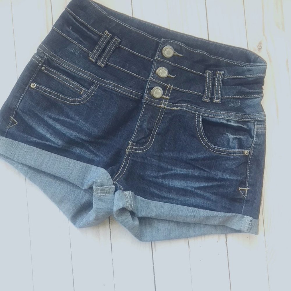 1ST Kiss Cuffed High Rise Dark Denim Jean Shorts Size 24